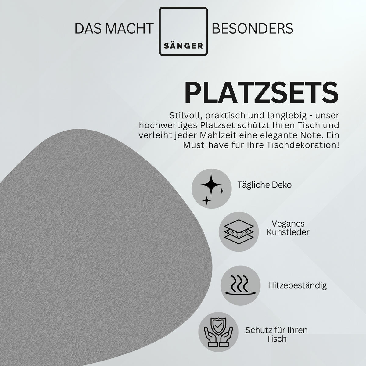 TISCHSET - Kunstleder - Doppelseitig - Schwarz/Hellgrau - Organisch - 44x37cm - 12 Stück - Hellgrau, Kunststoff (44/37cm) - Sänger