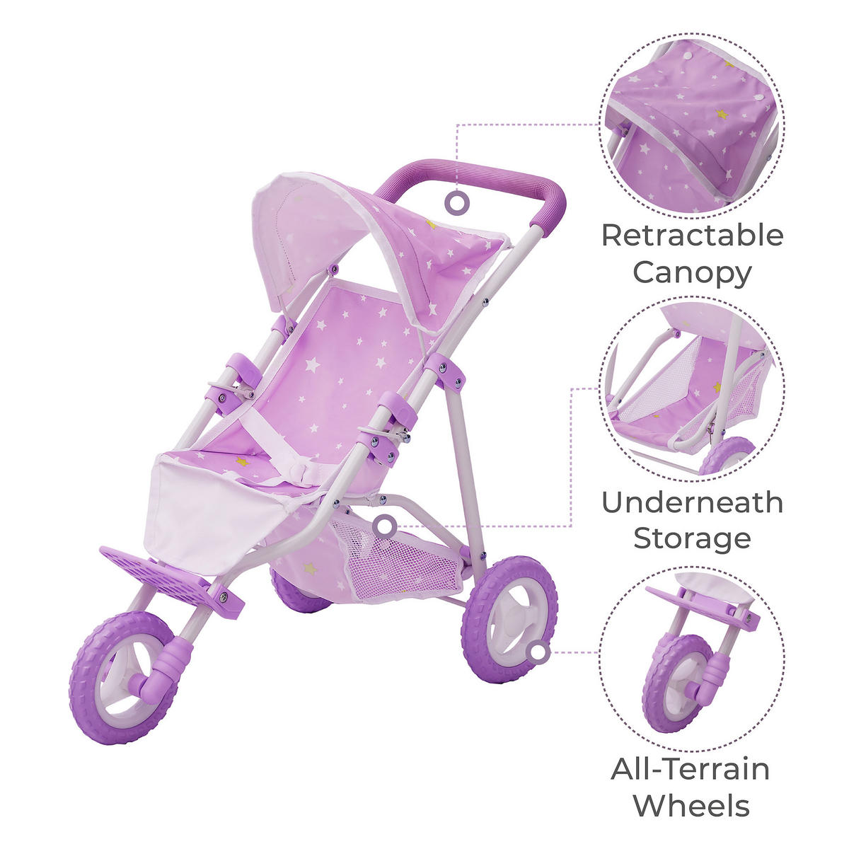 PUPPENWAGEN, Lila, 54cm - Lila, Holzwerkstoff (33/54/53cm) - Teamson Kids