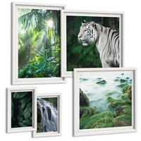 BILDER SET 5er Set - 50x50 cm & 20x30 cm & 40x60 cm Weißer Rahmen - Blätter und Blüten in verschiedenen Farben - Weiß, Kunststoff (40/60cm) - TULUP