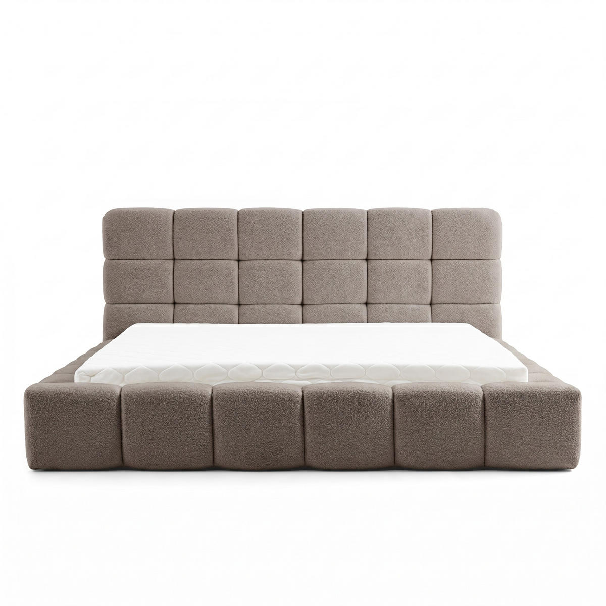 POLSTERBETT AMITY MAXI 200x200 cm in Beige, gepolstertes Kopfteil, Lattenrost, Bettkasten, Bouclé-Stoff - Beige/Naturfarben, Holz/Textil (200/200cm) - Muffo