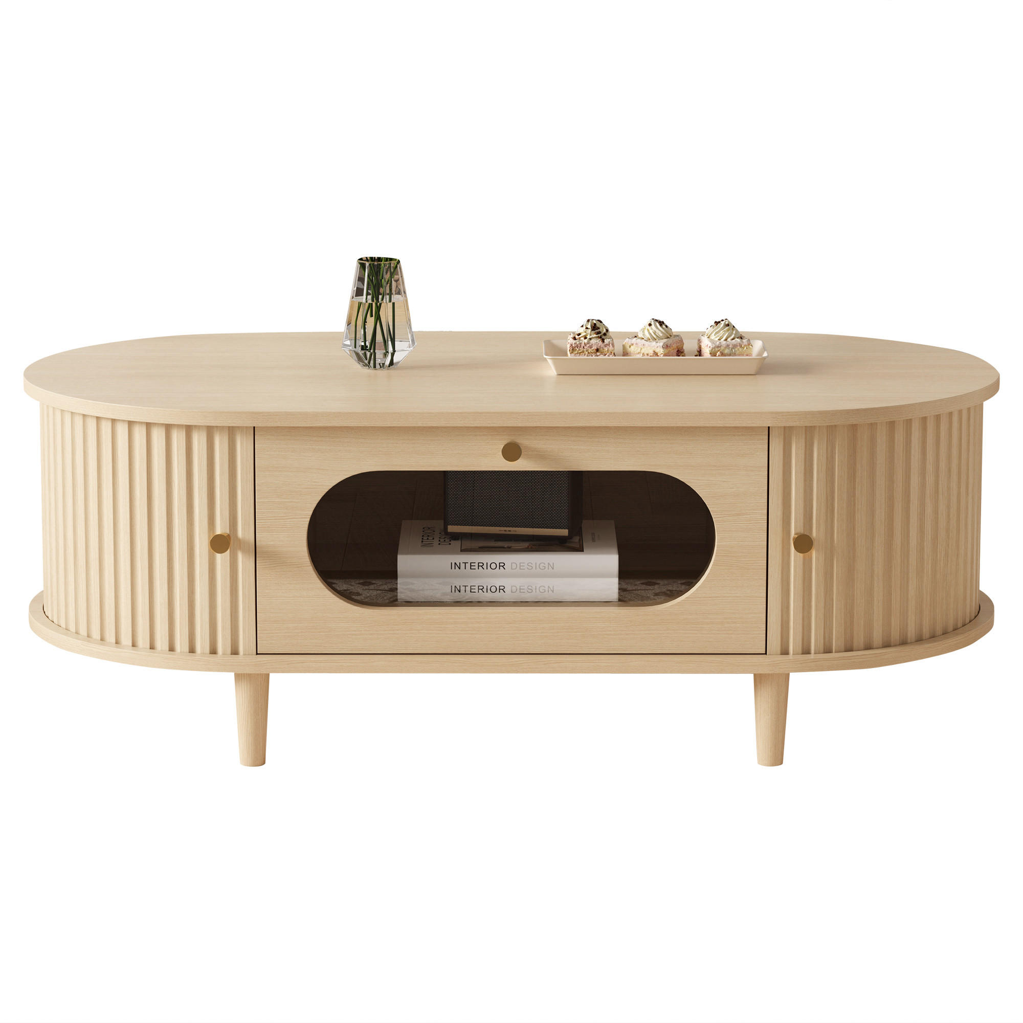 COUCHTISCH 100/50/36 cm holzfarben aus MDF mit Schublade und Rollladentüren - Eichefarben, Holzwerkstoff (100/50/36cm) - OKWISH