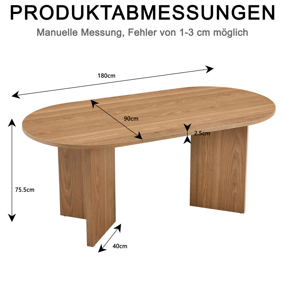ESSTISCH 180/90/75,5 cm in Nussbaum-Optik, oval im Landhausstil - Walnussfarben, Holzwerkstoff (180/90/75.5cm) - BEAOK