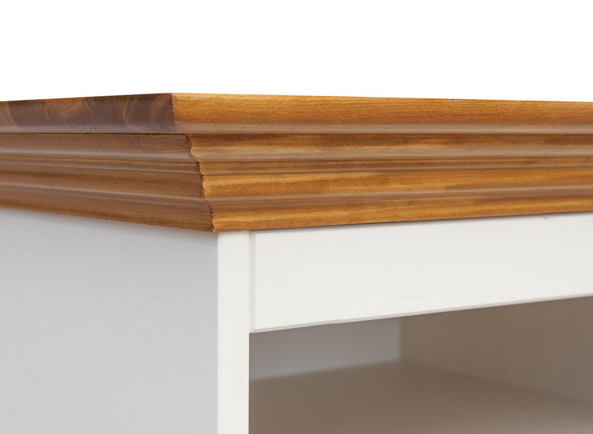 LOWBOARD Belluno Elegante Kiefer weiß (RAL9010) lackiert / Kiefer gebeizt, Eichefarben 111 / 53 / 53cm - Eichefarben/Weiß, Holz/Metall (111/53/53cm) - Feldmann-Wohnen