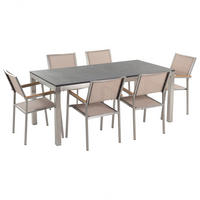 GARTENMÖBEL SET 6-Sitzer Naturstein schwarz geflammt Textilbespannung beige Grosseto - Beige/Silberfarben, Metall - Beliani