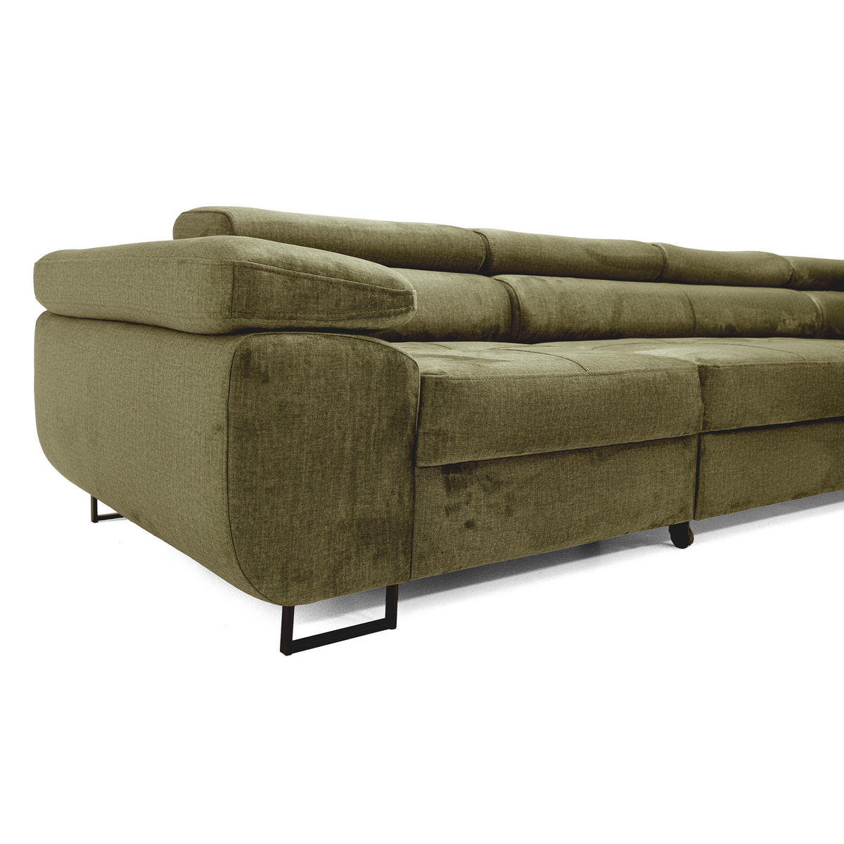 ECKSOFA WILD MAXI L Rechts mit Schlaffunktion 125x195 Velours Hellgrün - Chromfarben/Hellgrün, Holz/Textil (203/350cm) - Muffo