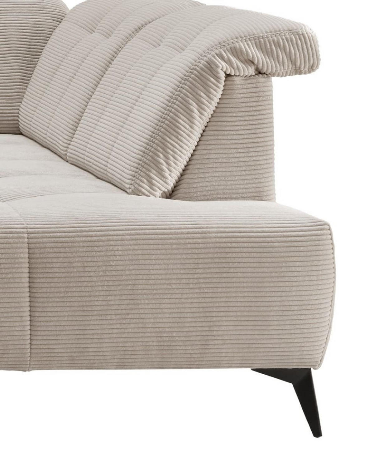WOHNLANDSCHAFT mit elektrisch verstellbare Relaxfunktion, Cord-Stoff - Beige/Schwarz, Textil/Metall (200/104/337cm) - myHomelando