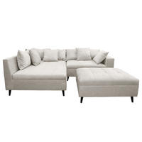 ECKSOFA mit Ottomane und Hocker - Schwarz/Grau, Birkenholz/Textil (247/174cm) - home24