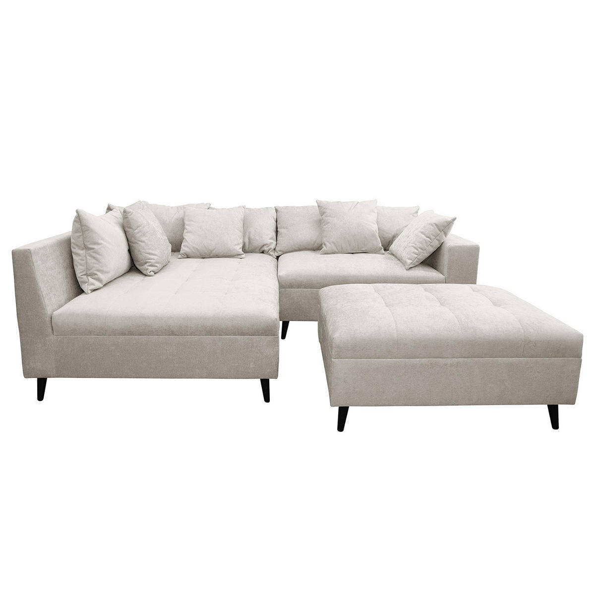 ECKSOFA mit Ottomane und Hocker - Schwarz/Grau, Birkenholz/Textil (247/174cm) - home24
