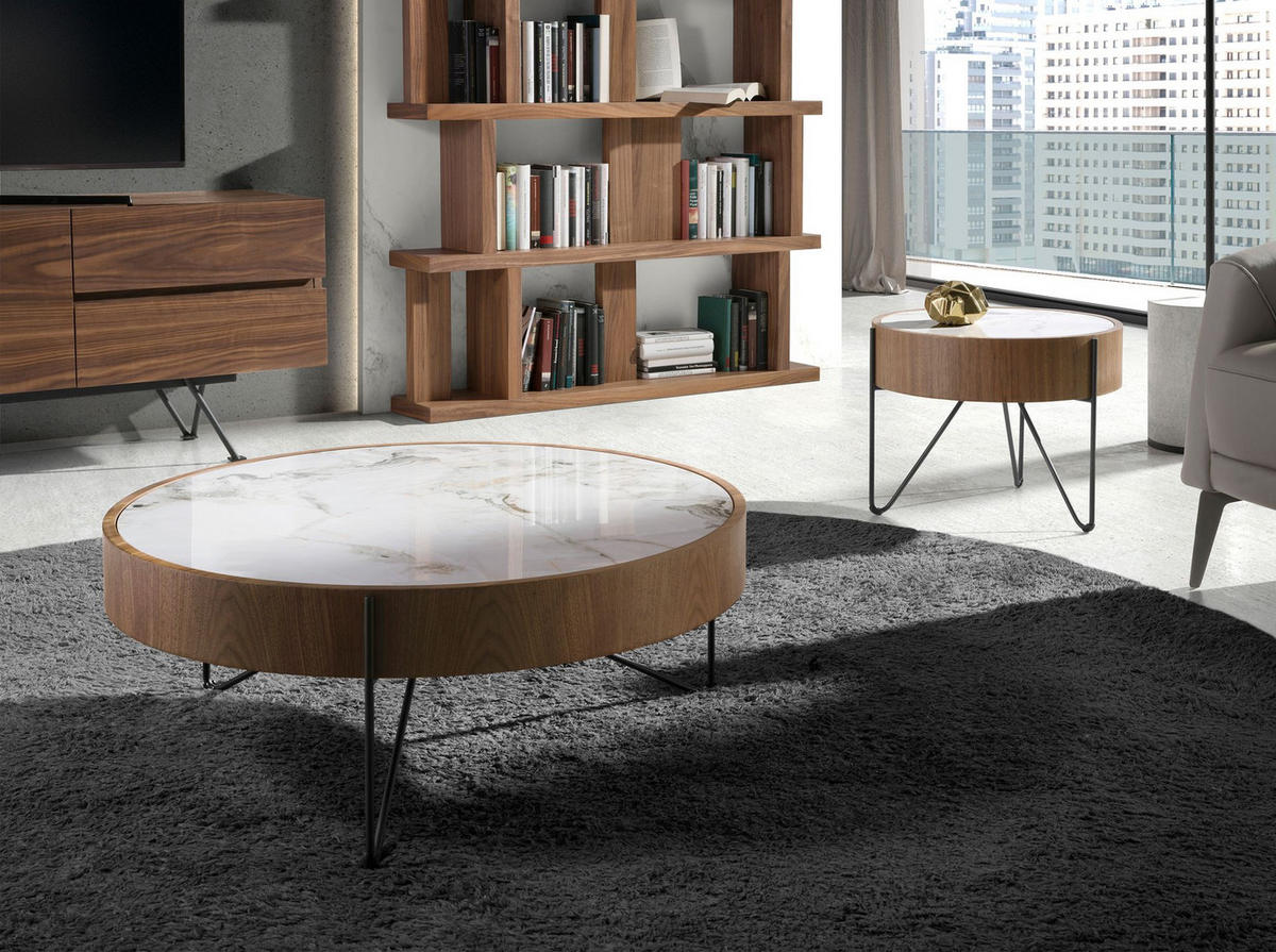 COUCHTISCH rund Walnuss | Weiß | Schwarz 81/81/33 cm - Walnussfarben/Schwarz, Holz (81/81/33cm) - ANGEL CERDA