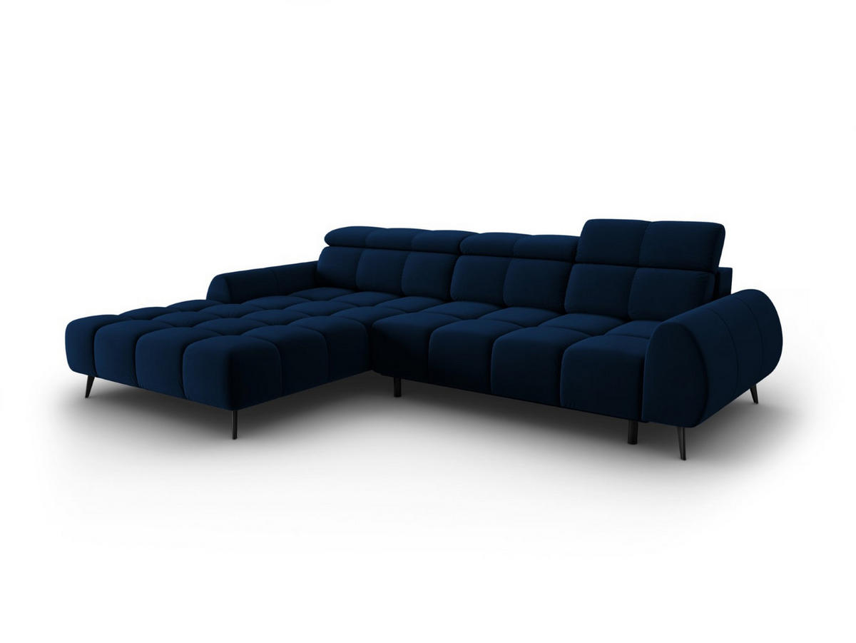 ELEKTRISCHES-ECKSOFA links Alyse aus Samt königsblau 5 Sitzplätze - Blau, Textil (188/295cm) - Micadoni