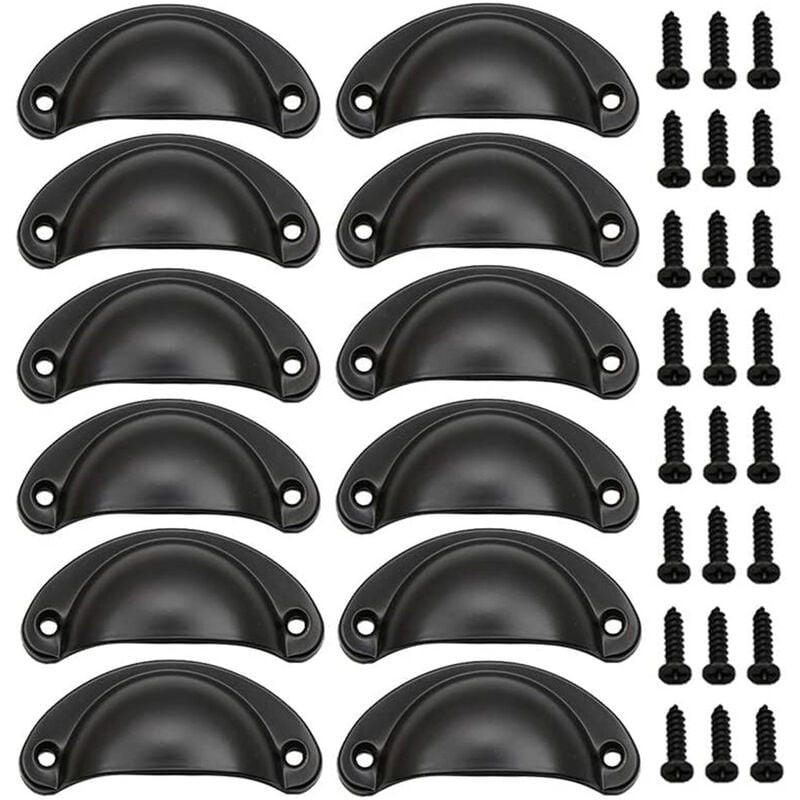 MÖBELGRIFF Schwarz 12er-Set 82 mm - Schwarz, Metall (3.5/2.5/8cm)