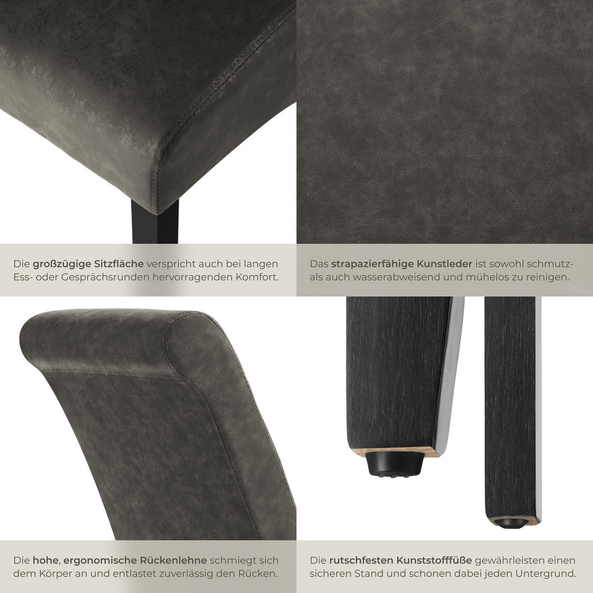 ESSZIMMERSTUHL 6er Set 44 x 63 x 106 cm grau marmoriert - Grau, Textil (44/106/45cm) - tectake