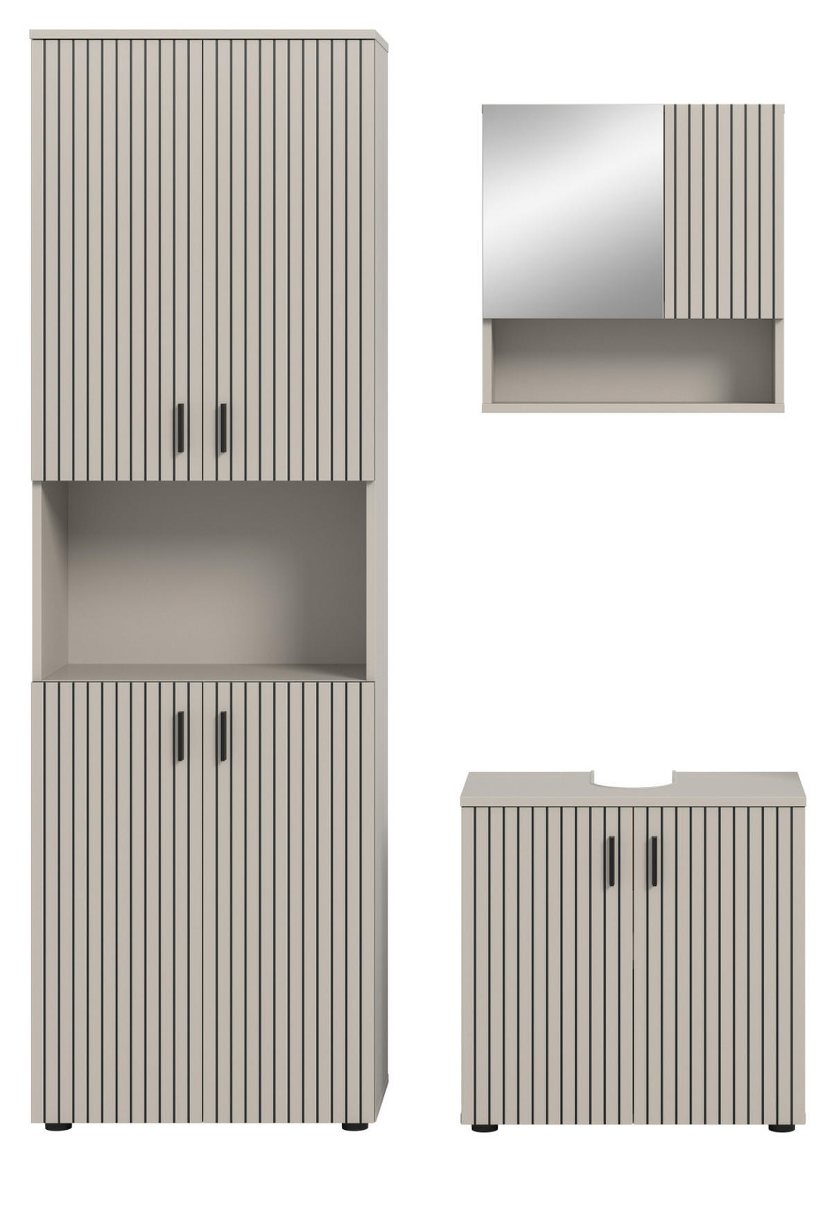 BADMÖBEL-SET Kaschmir 3-teilig 135 cm, Badkombination in modernem Design - Kaschmir/Schwarz, Glas/Holzwerkstoff (135/192/30cm) - Inn.Furn
