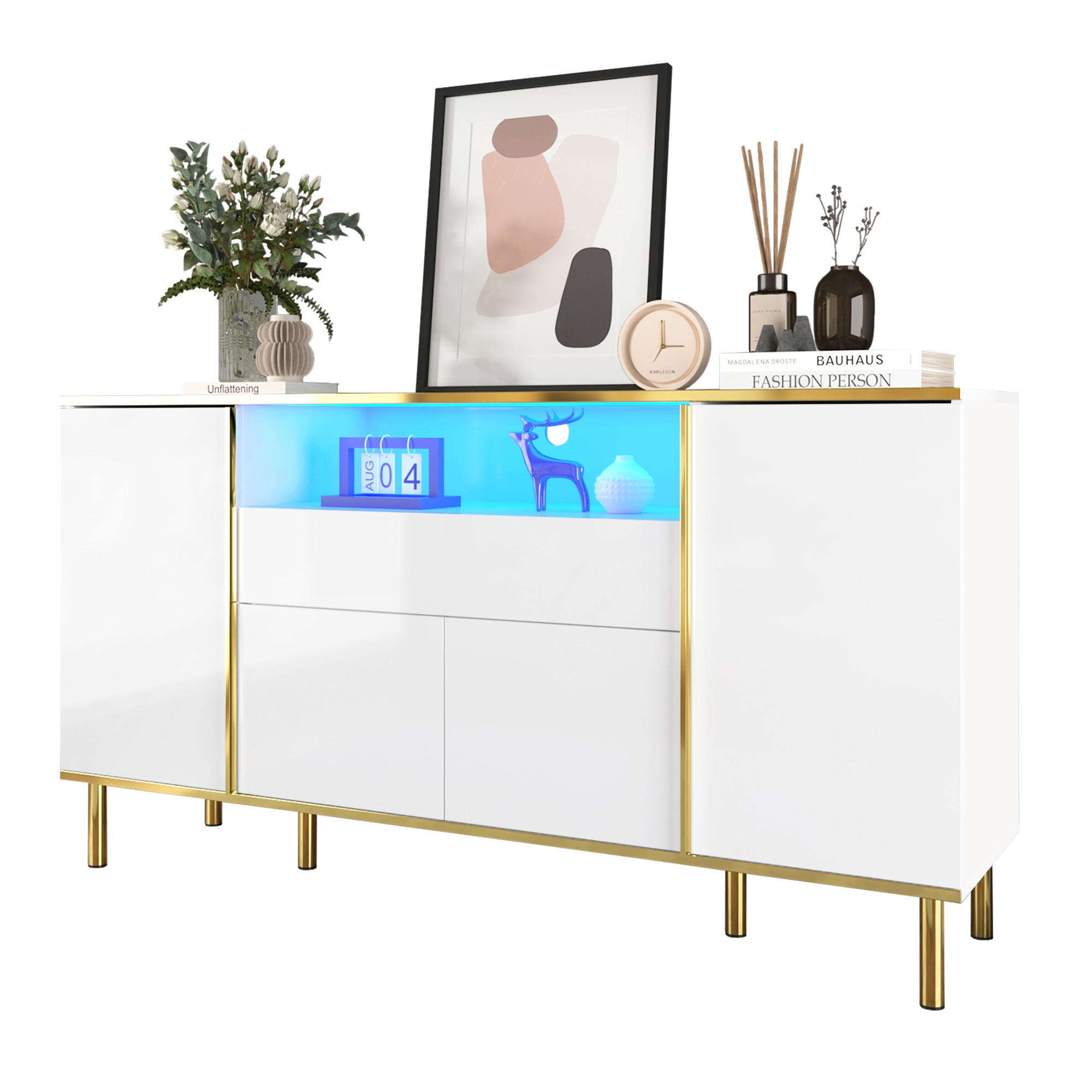 SIDEBOARD 150x40x80cm Weiß Hochglanz Mit 1 Schublade - Weiß, Holzwerkstoff (40/80/150cm) - FLIEKS