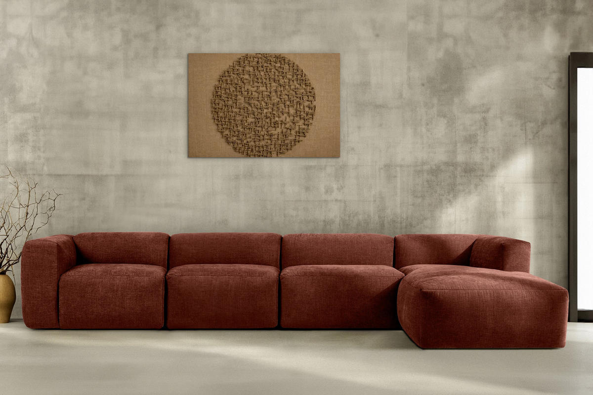 ECKMODULSOFA-RECHTS BUFFO 6-Sitzer mit extrem weicher Sitzfläche, Gewebestoff, orange - Dunkelorange, Textil (377/180cm) - KONSIMO®