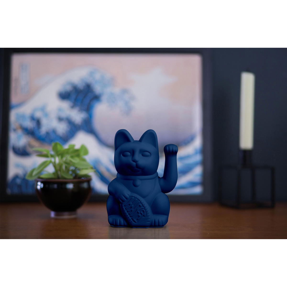 WINKEKATZE Lucky Cat Maneki Neko, Kunststoff, Dunkelblau, 15 cm - Blau, Kunststoff (8.5/15/10.5cm) - Donkey Products