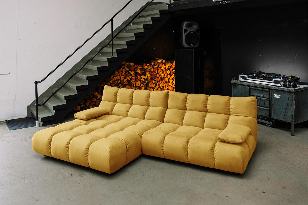 ECKSOFA VIVIEN Gelb Velvet - Currygelb/Gelb, Kunststoff/Textil (290/178cm) - KAWOLA