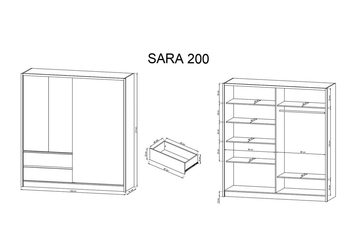 KLEIDERSCHRANK – 204 cm – Sara – Eiche - Eiche Artisan, Holzwerkstoff (204/214/62cm) - hi-markt