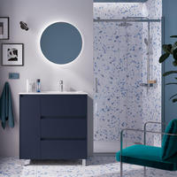 NOJA Komplett-Set 850 3 Schubladen und 1 linke Tür Blue Satin + Waschtisch + Spiegel + Leuchte - Schwarz, Metall (45/54/84.8cm) - Salgar