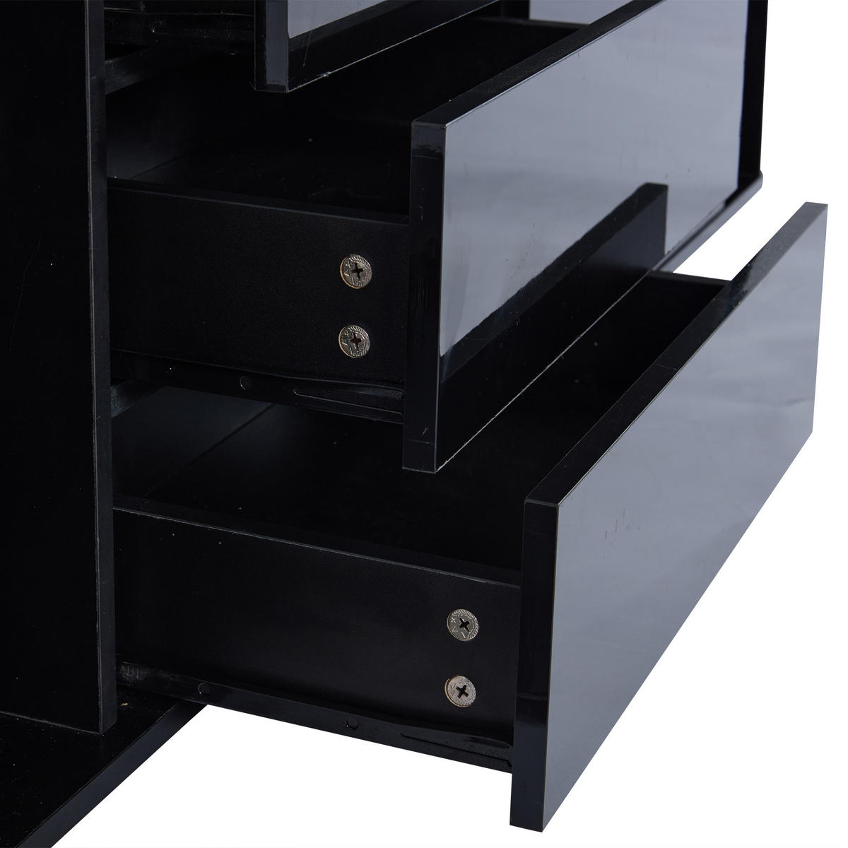 SIDEBOARD, 6 Schubladen, LED, Glasplatte, Hochglanz, Schwarz - Schwarz, Holzwerkstoff (40/70/140cm) - FLIEKS