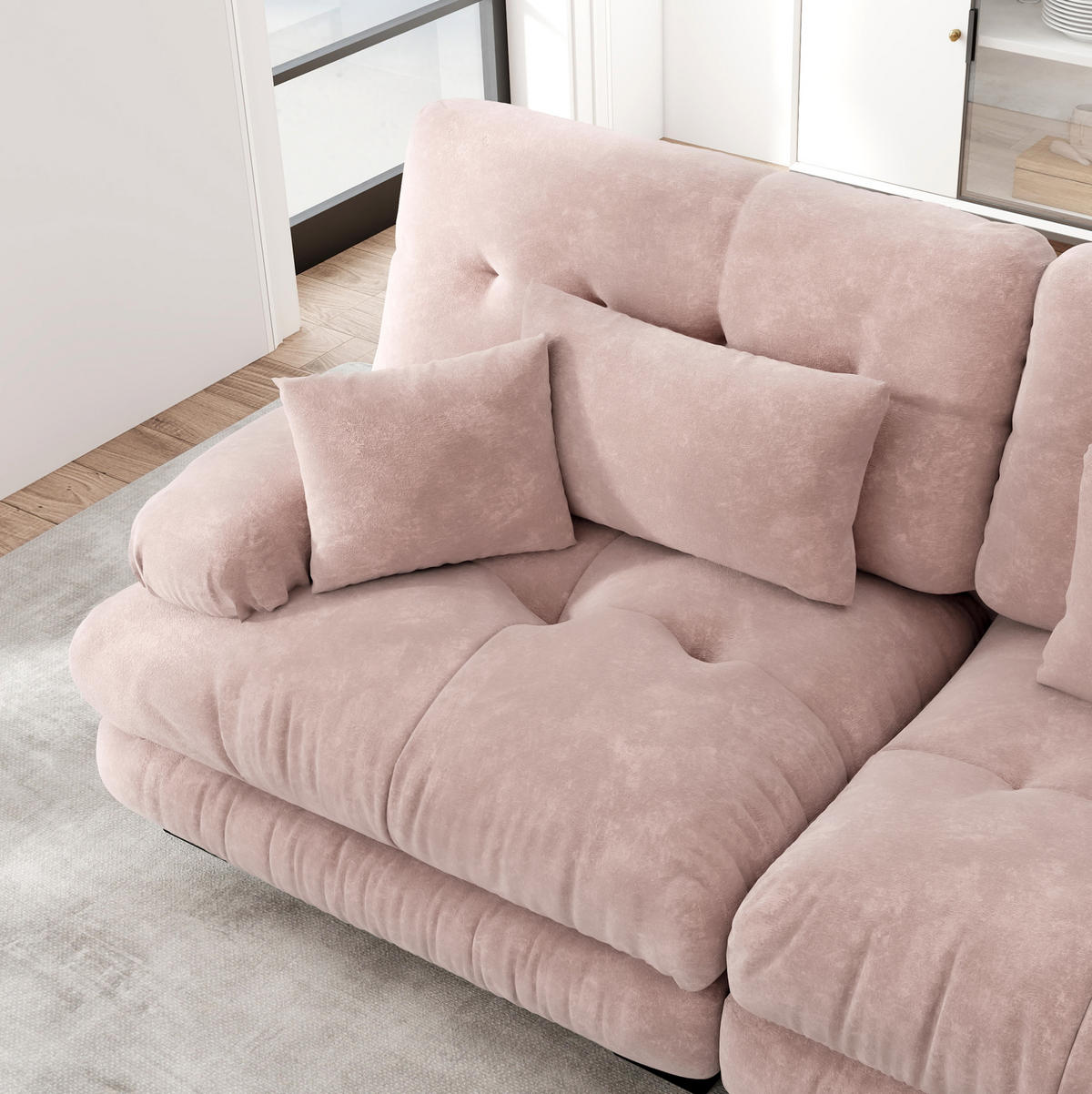 ECKSOFA mit modularem Design, beweglichen Ottomane, Deko- und Lendenkissen aus Chenille, Pink - Pink, Textil (220/145cm) - Redom