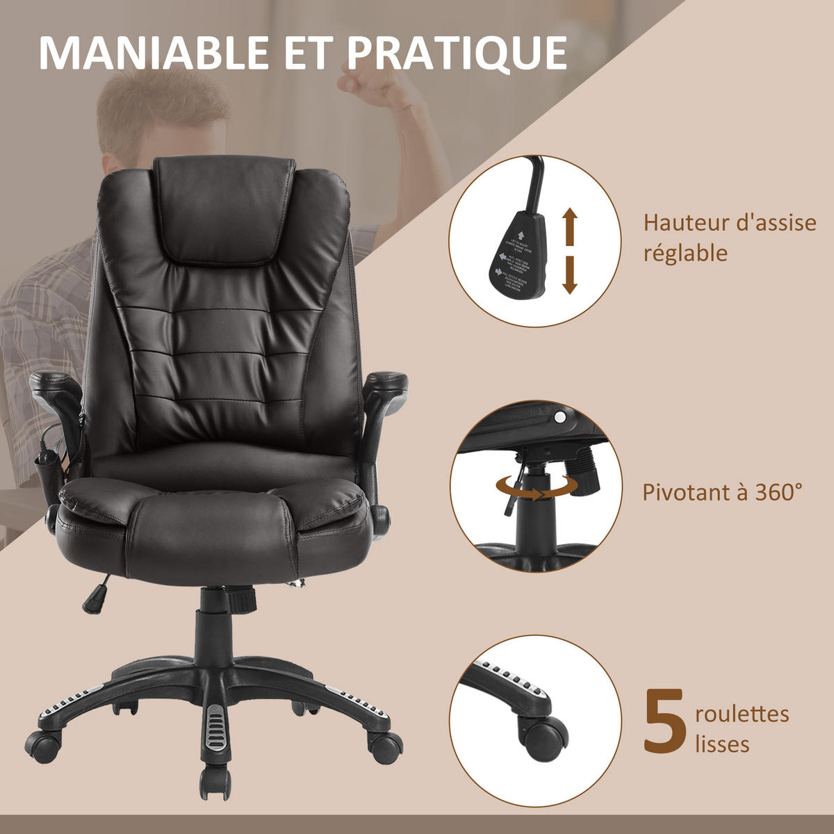 CHEFSESSEL DE-11660 elektrische Massage- & Heizfunktion Braun - Braun, Metall (68/121/62cm) - ComfortXL