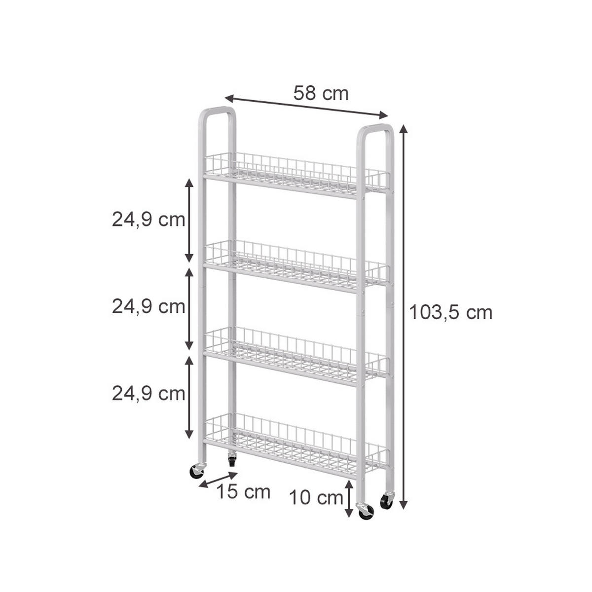 ROLLREGAL Rolivo Weiß 58 x 15 cm mit 4 Fächern - Weiß, Metall (58/103.5/15cm) - Vicco