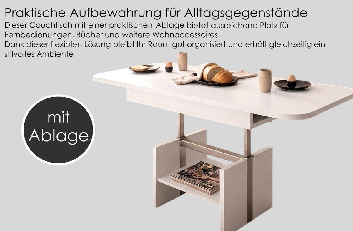 COUCHTISCH rechteckig ausziehbar höhenverstellbar Ablage 110/64/56 cm - Eichefarben, Holzwerkstoff (65/110/56cm) - designimpex