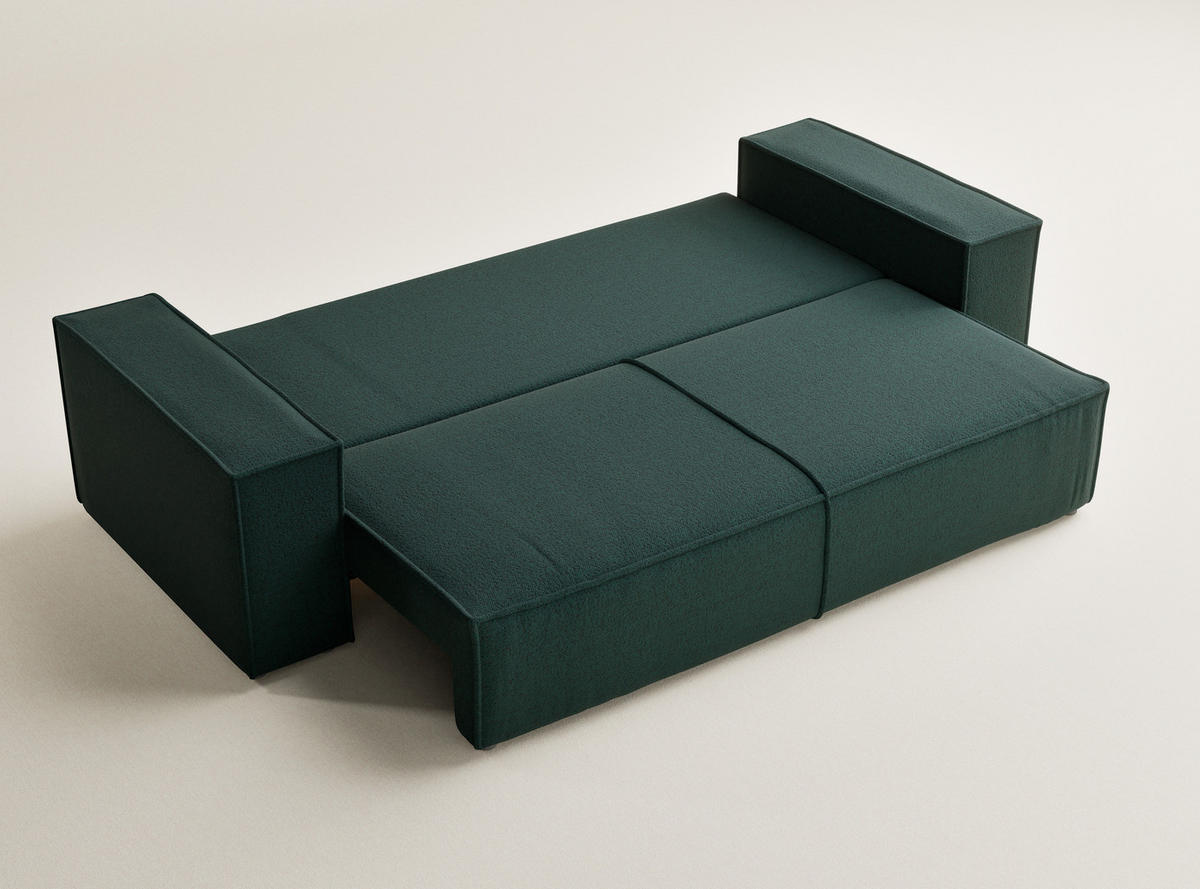 SOFA MIT SCHLAFFUNKTION Milos Grün Webstoff - Schwarz/Grün, Holz/Holzwerkstoff (255/70/105cm) - Maison de Reve