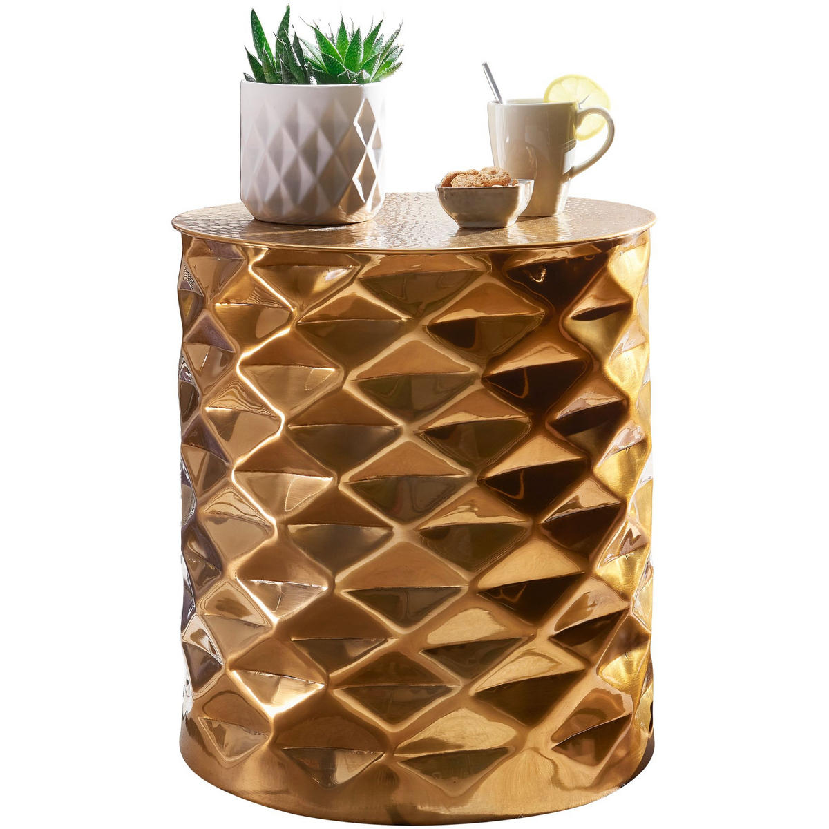 BEISTELLTISCH Aluminium Orientalisch Hammerschlag ENNS, Gold 43x43x48 cm - Goldfarben, Metall (43/43/48cm) - KADIMA DESIGN
