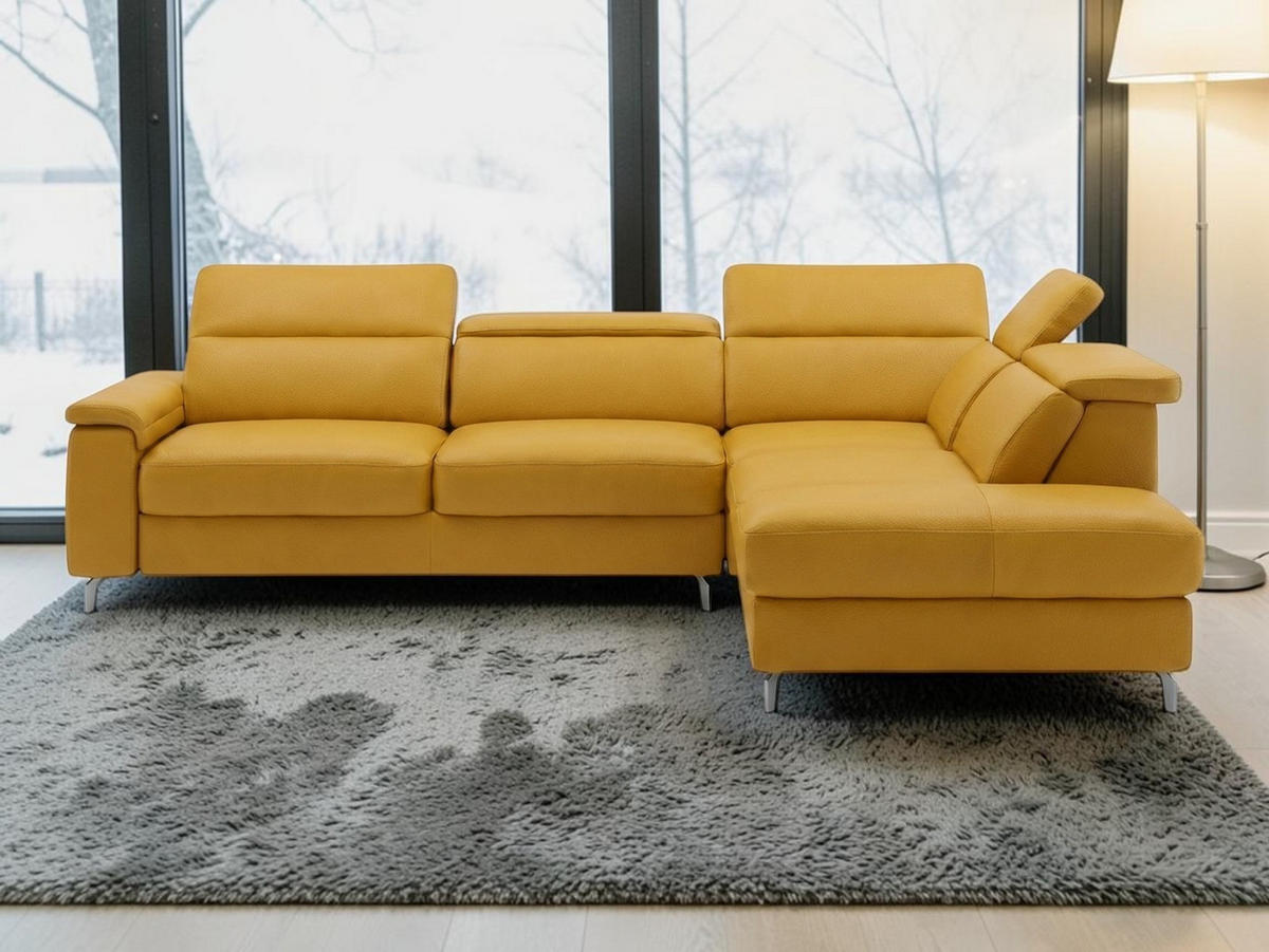 ECKSOFA Ambassador Echtleder Senfgelb - Gelb, Leder/Metall (272/224cm)