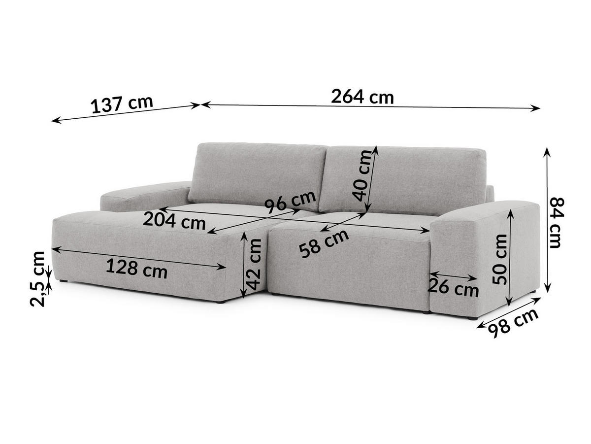 ECKSOFA Lennon aus Hellgrau Strukturstoff mit Schlaffunktion und Bettkasten - Hellgrau/Schwarz, Holz/Kunststoff (137/264cm) - S-Style