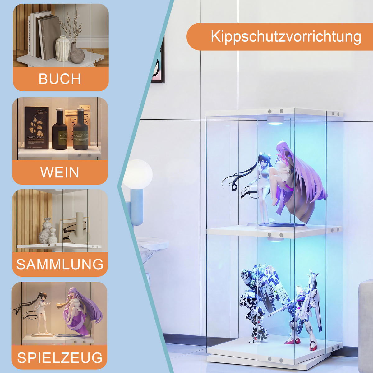DREHVITRINE 360° Glasvitrine weiß mit RGB LED, 2 Etagen - Weiß, Glas (38/82/38cm) - SHOPENTRA