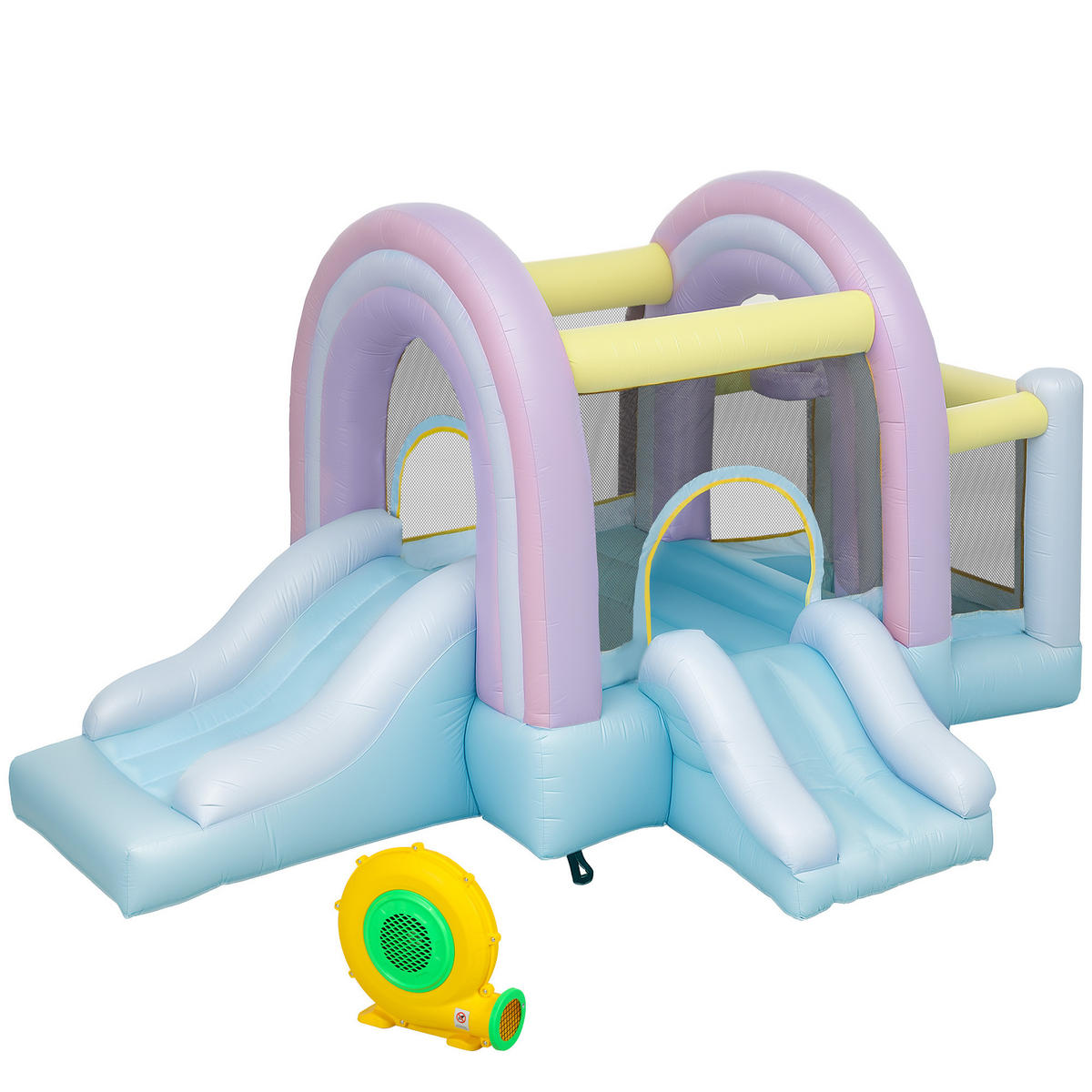 HÜPFBURG mit Gebläse, Rutsche, Sprung, Basketballkorb für Indoor Outdoor - Multicolor, Textil (340/220/180cm) - AIYAPLAY
