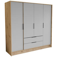 DREHTÜRENSCHRANK CAVA 200/200/51 cm Modern Kleiderschrank 4-türig Eiche Artisan - Weiß/Eiche Artisan, Holzwerkstoff (200/200/51cm) - MASSENO