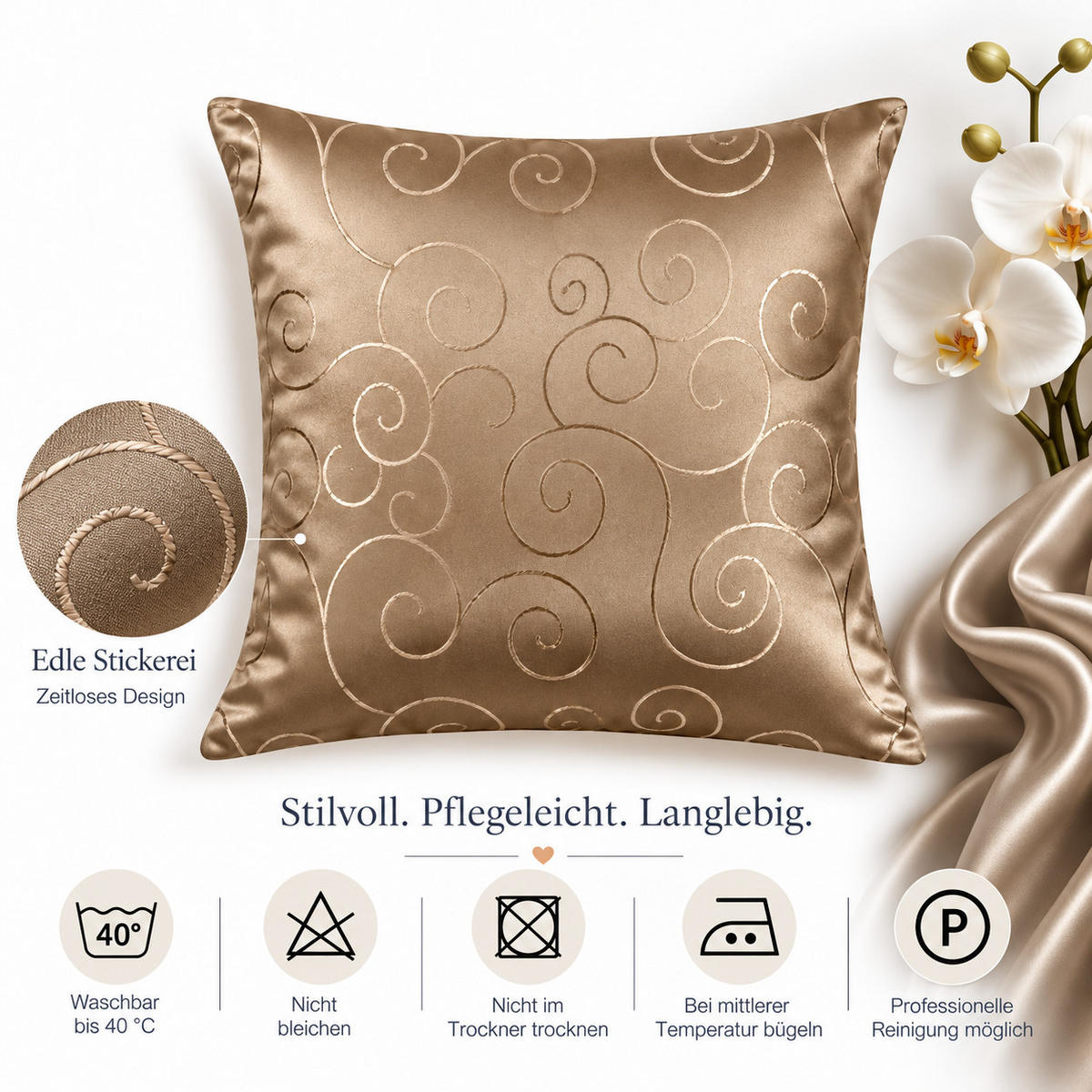 KISSENBEZUG 60/60 cm Hellbraun Damast Circle - Hellbraun, Textil (60/60cm) - TiborTex