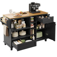 KÜCHENSCHRANK mobil 129x46x96cm Schwarz mit Schubladen & 5 Rädern - Schwarz, Holzwerkstoff (129/96/46cm) - Modfu