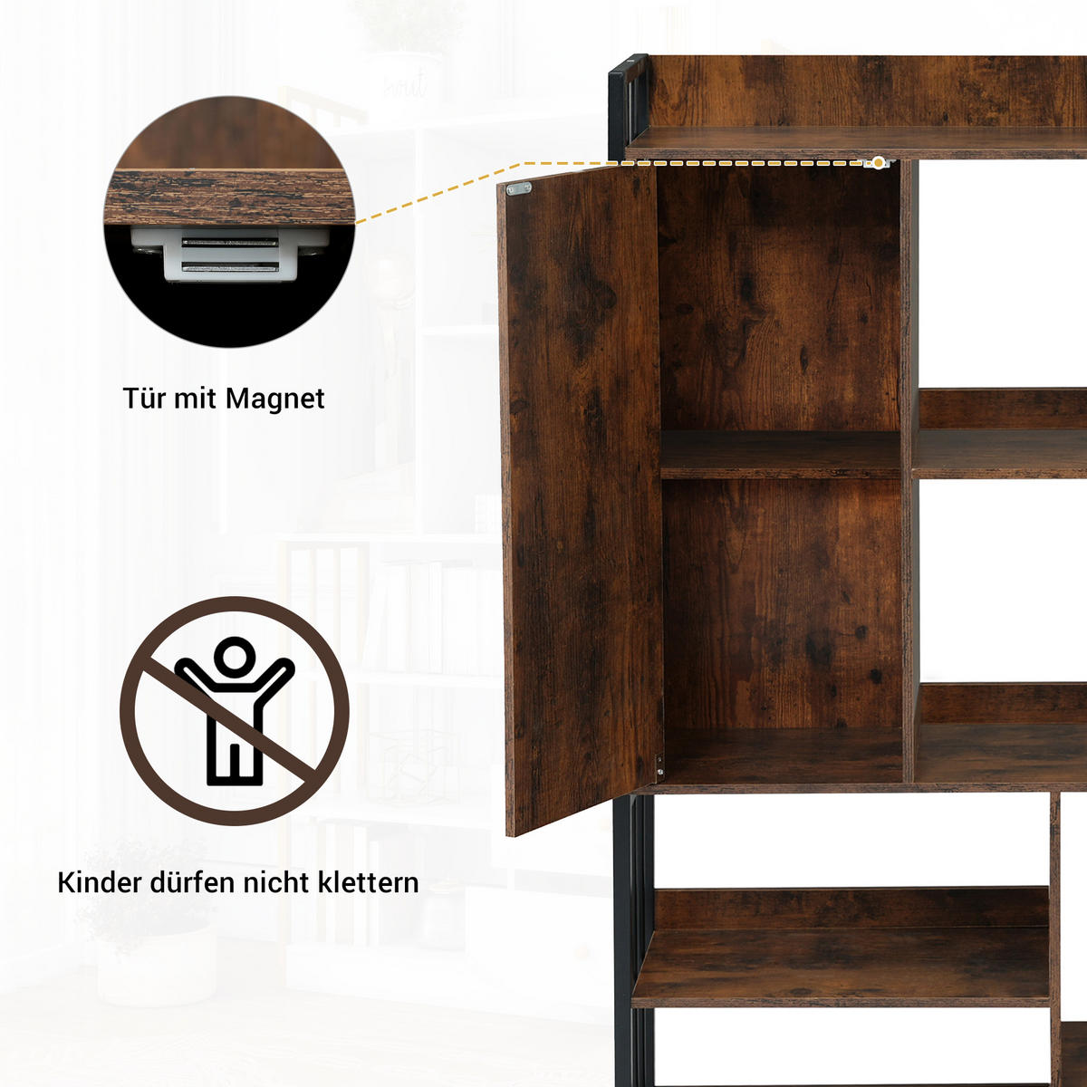 MEHRZWECKSCHRANK mit 6 Regale,Hochschrank mit Türen und Schubladen - Braun, Holzwerkstoff/Metall (100/173.5/30cm) - EVRYAE