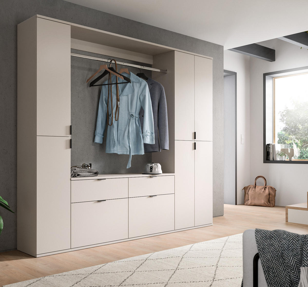 GARDEROBEN-SET Kaschmir 212 x 193 cm, Garderobenschrank mit viel Stauraum - Kaschmir/Schwarz, Holzwerkstoff/Metall (212/193/34cm) - Inn.Furn