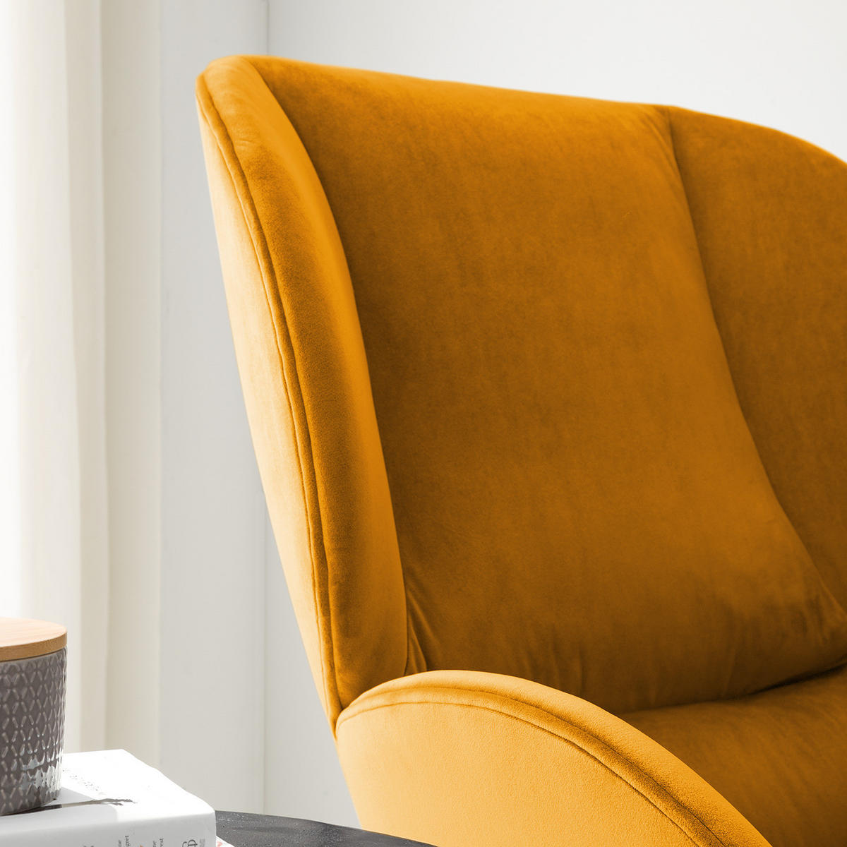 SESSEL - Schwarz/Orange, Eichenholz/Textil (82/102/90cm) - home24