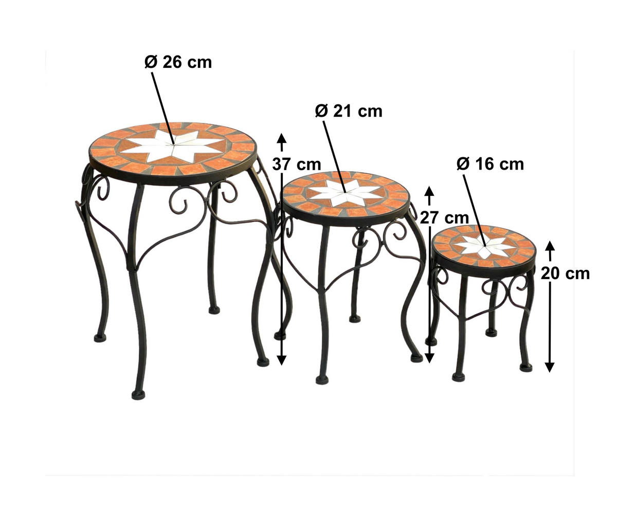 BLUMENHOCKER 3er Set Merano Rund 12014 - Schwarz, Metall (26/37/26cm) - DanDiBo