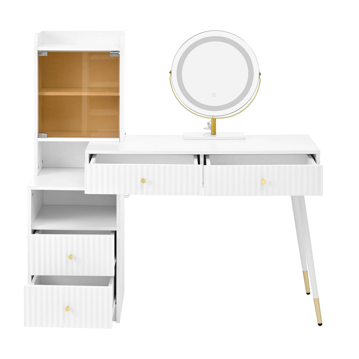 SCHMINKTISCH in Weiß mit 3-Farben LED-Spiegel - Weiß, Holzwerkstoff (135/125/40cm) - Urban Meuble