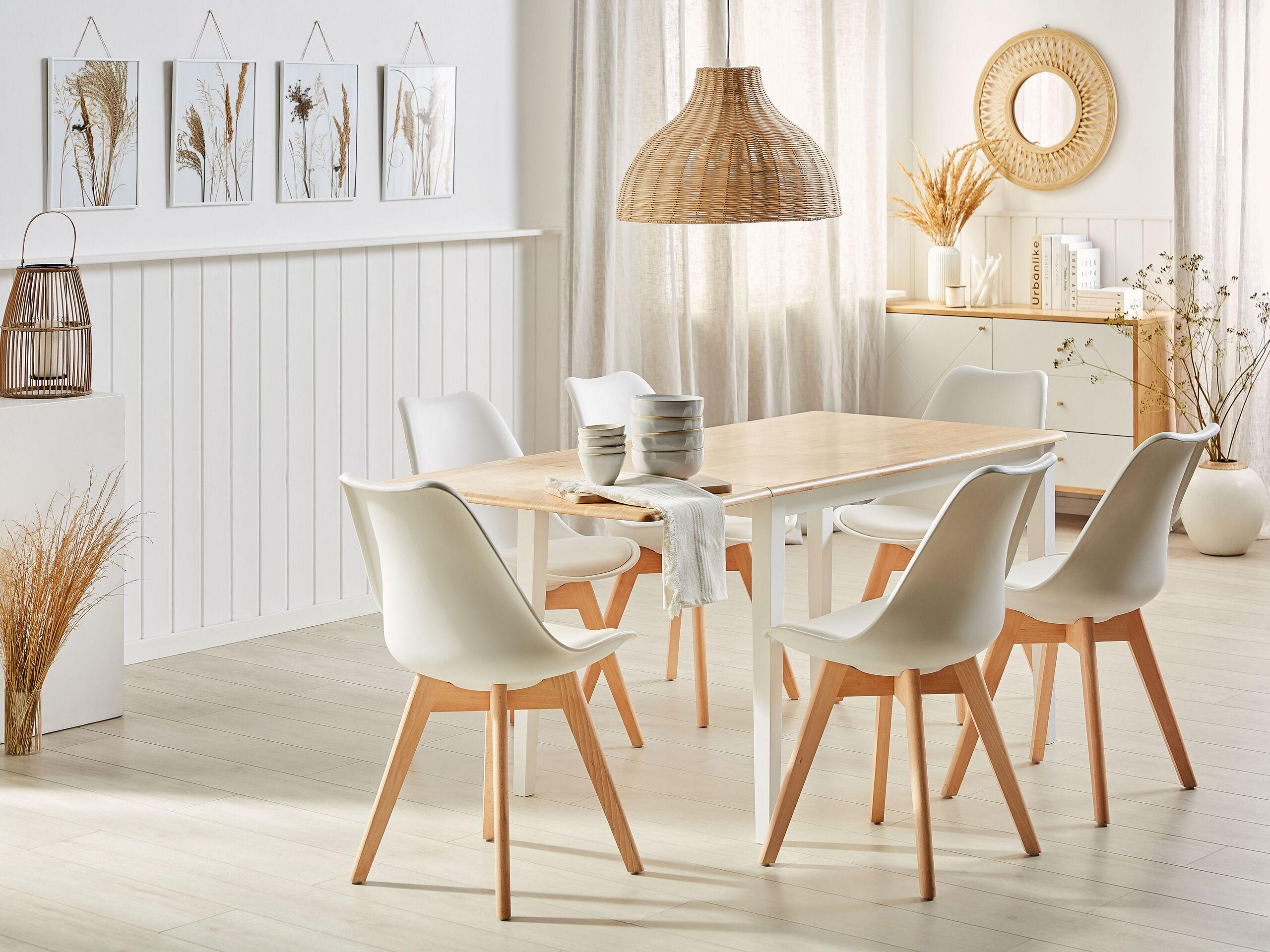 ESSZIMMERTISCH 120-160/75/74 cm Weiß, Hellbraun Rechteckig Louisiana - Weiß, Holz (160/75/74cm) - Beliani