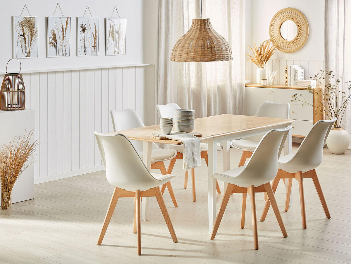 ESSZIMMERTISCH 120-160/75/74 cm Weiß, Hellbraun Rechteckig Louisiana - Weiß, Holz (160/75/74cm) - Beliani
