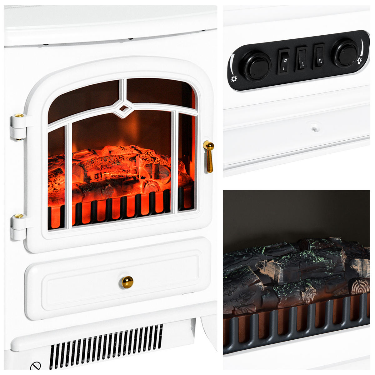 ELEKTROKAMIN Kaminofen Flammeneffekt Überhitzungs-Schutz Weiß 41,5x28 x54,8 cm - Weiß, Metall (28/54.8/41.5cm) - HOMCOM