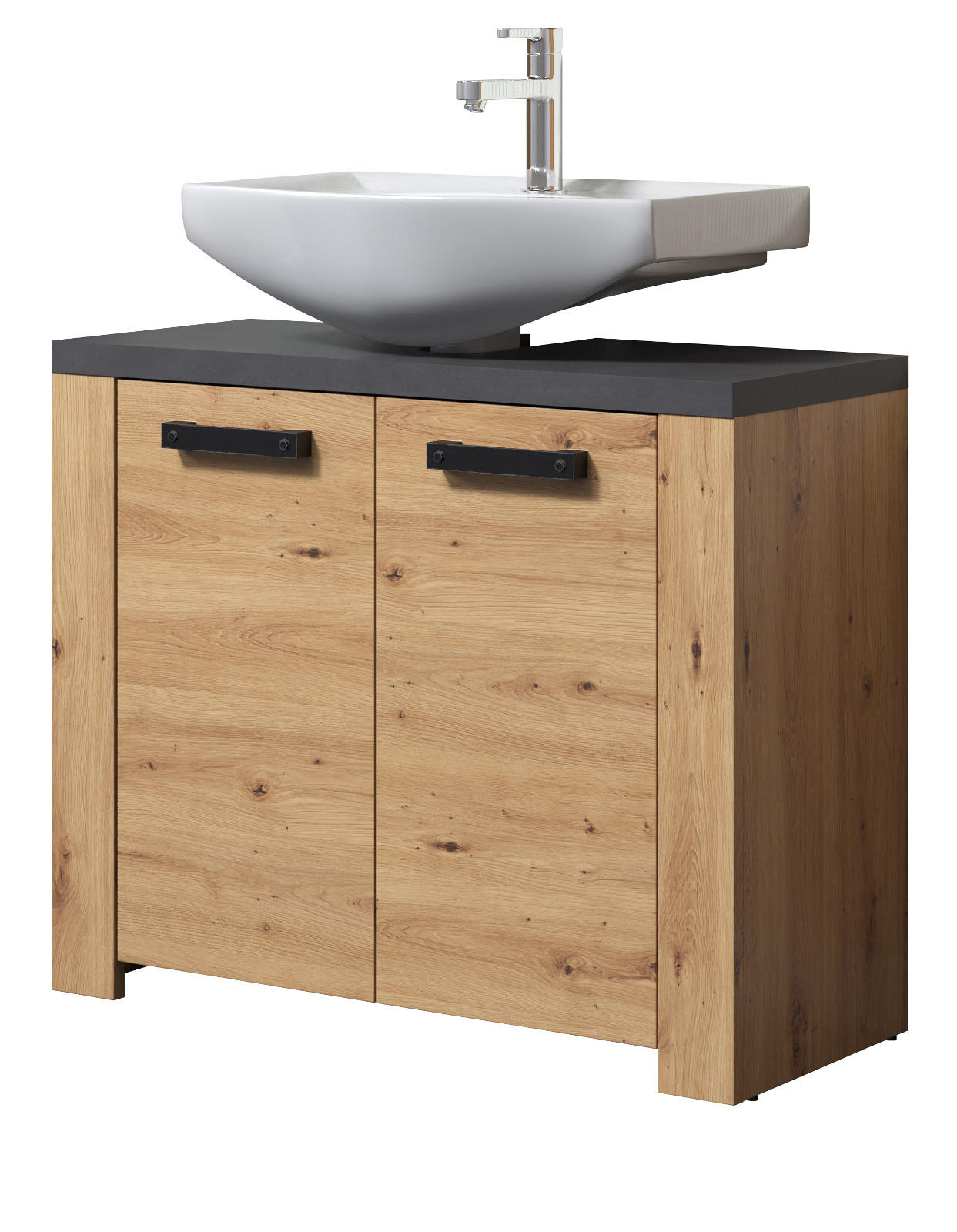 Top.Furn Waschbeckenunterschrank Eiche Artisan, Grau 35x67x79 cm