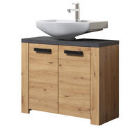 WASCHBECKENUNTERSCHRANK Eiche Artisan, grau 79 x 67 cm, Badezimmer Unterschrank 2-türig - Eichefarben/Schwarz, Holzwerkstoff/Kunststoff (35/67/79cm) - Top.Furn