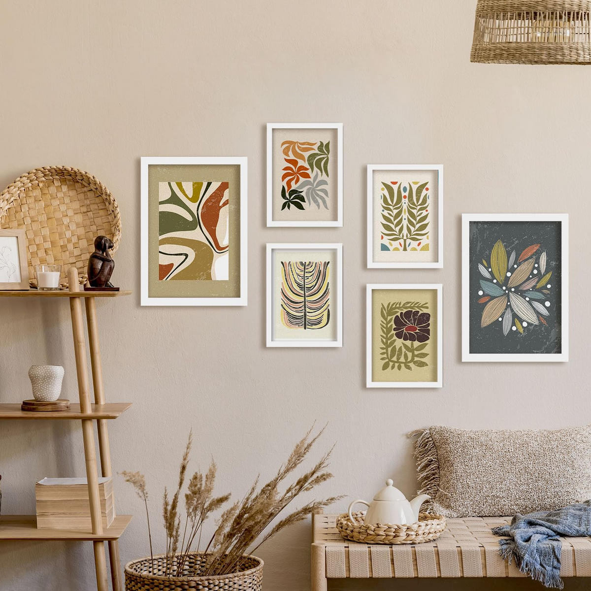 POSTER Set Mit 6 Pflanze im ethnischen Stil Größe A3 & A4 Weißer Rahmen - Weiß, Papier (29.7/1cm) - Nacnic