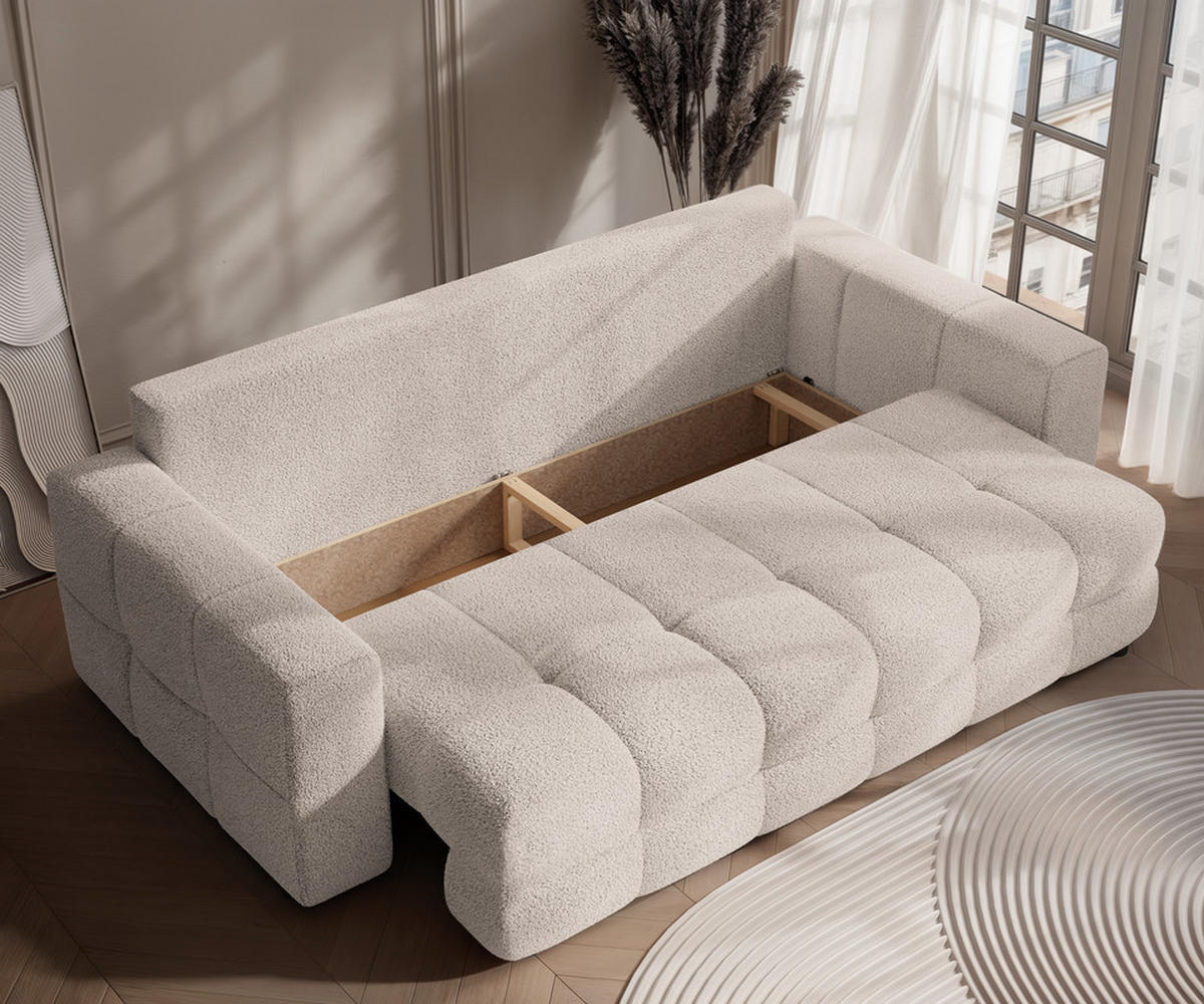 SCHLAFSOFA MOLLY mit Bettkasten, Stoff Beige - Beige, Textil (248/92/93cm) - Idohome