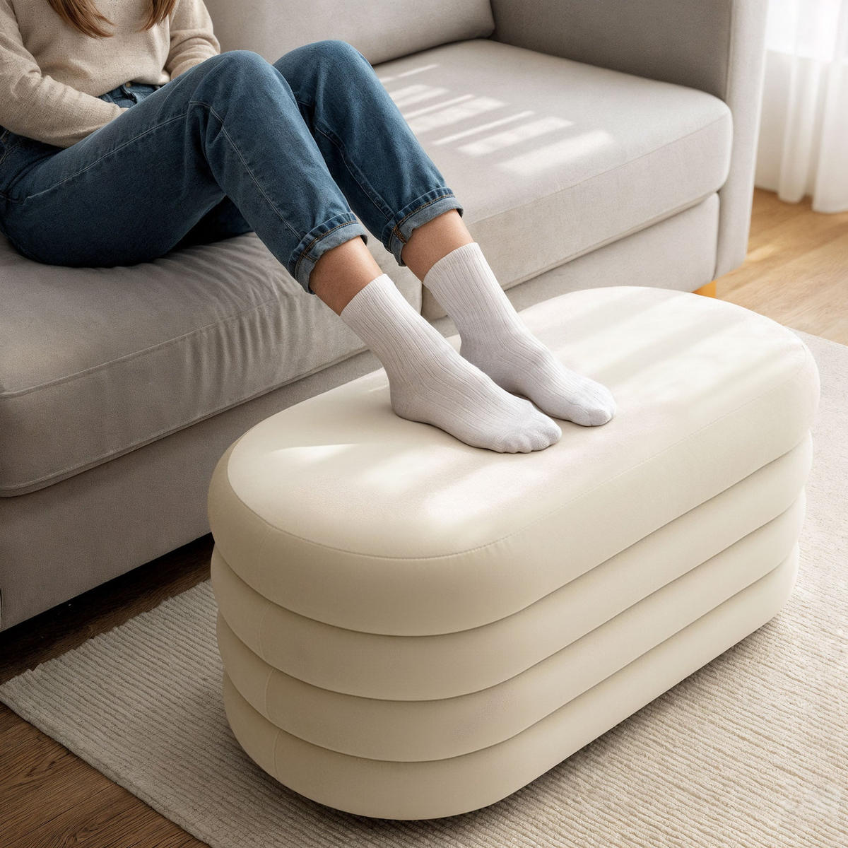 PRESVUČENA KLUPA s pohranom, bež - krem, tekstil (100/42/42cm) - RAUMHIRSCH FURNITURE